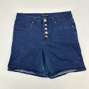 Az Denim Button Fly 6" Inseam Womens Size 12 Dark Wash BLue Denim jean Shorts